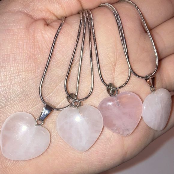 SALE!! Rose Quartz Heart on .925 Silver Necklace Chain - Picture 2 of 6